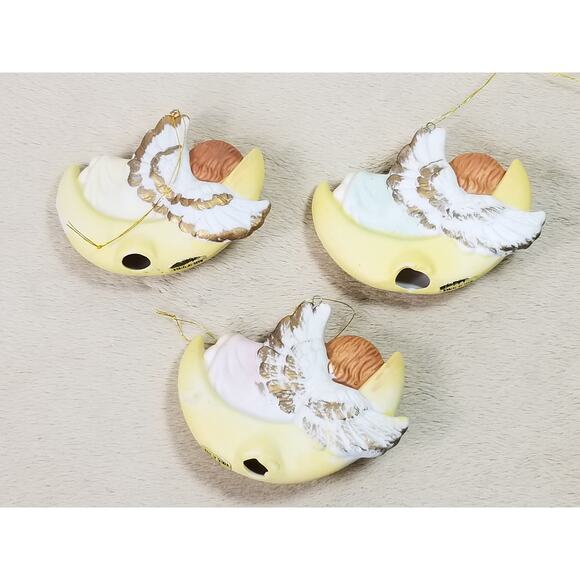 Angels Cherub Christmas Tree Ornaments 3 1/2" Ceramic 80s Collectible x3 Vintage - Picture 10 of 15